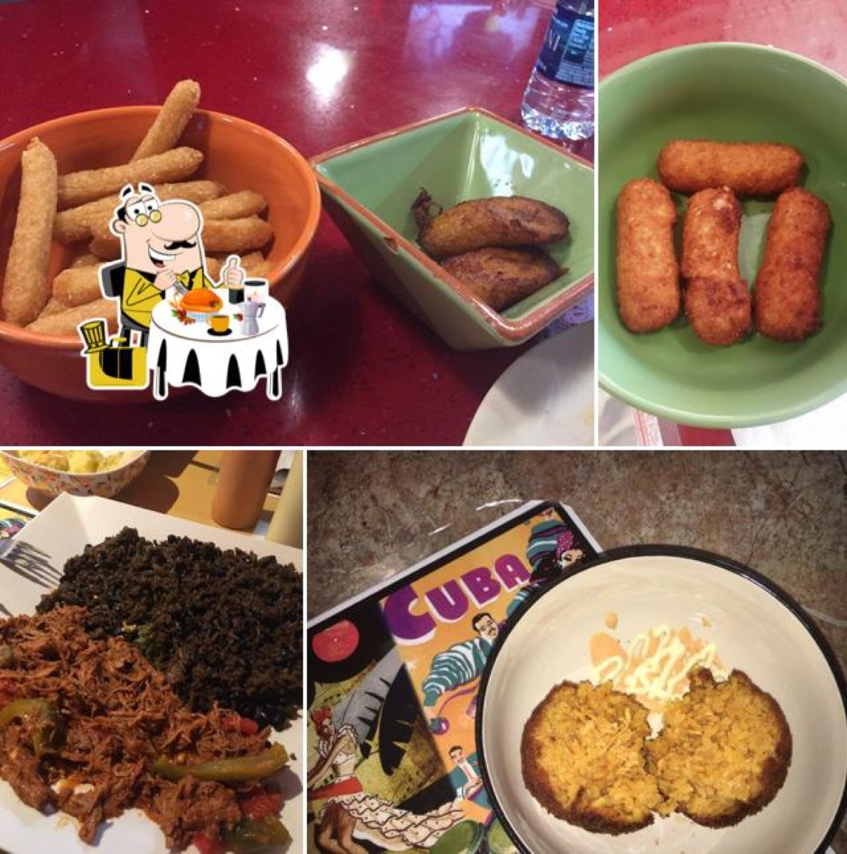 Ropa Vieja — shredded flank steak in creole sauce with white rice and black beans